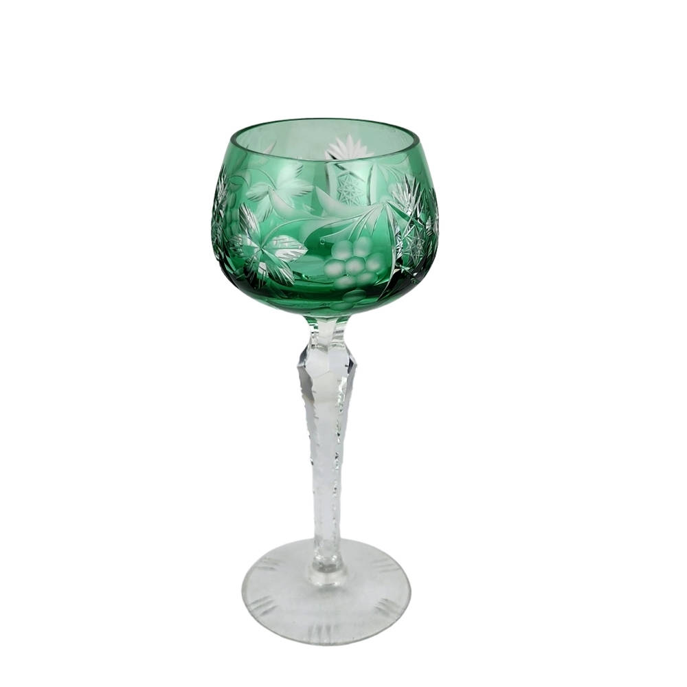 Imperial Crystal Emerald Green Cordial Hock Wine Traube Cut Glass
